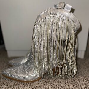 Shimmering Silver Fringe Boots